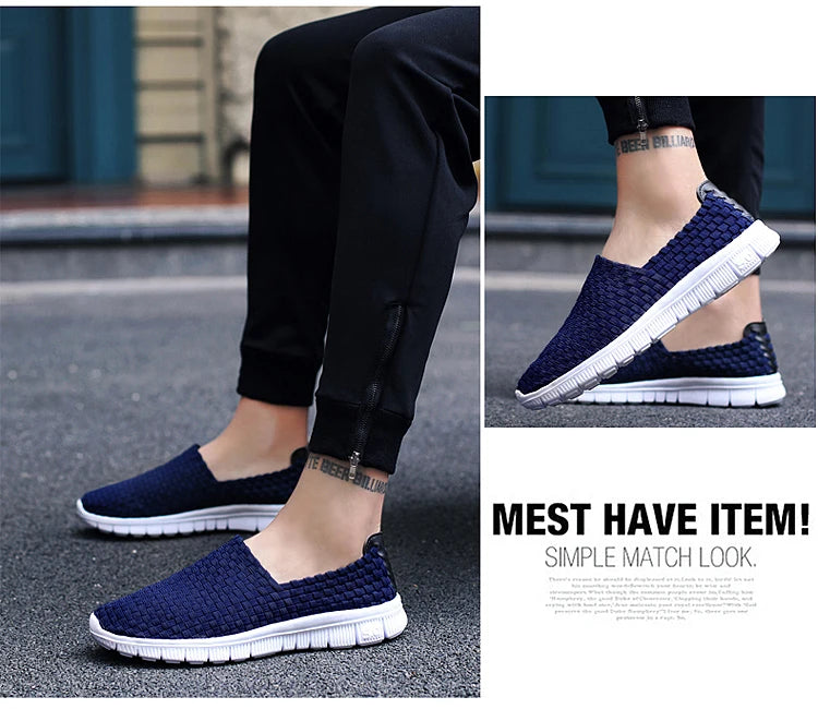 Men Sneakers Summer Shoes Casual Flats Breathable Woven Loafers Slip On Handmade 2020 Fashion Valentine Footwear Size 35-44