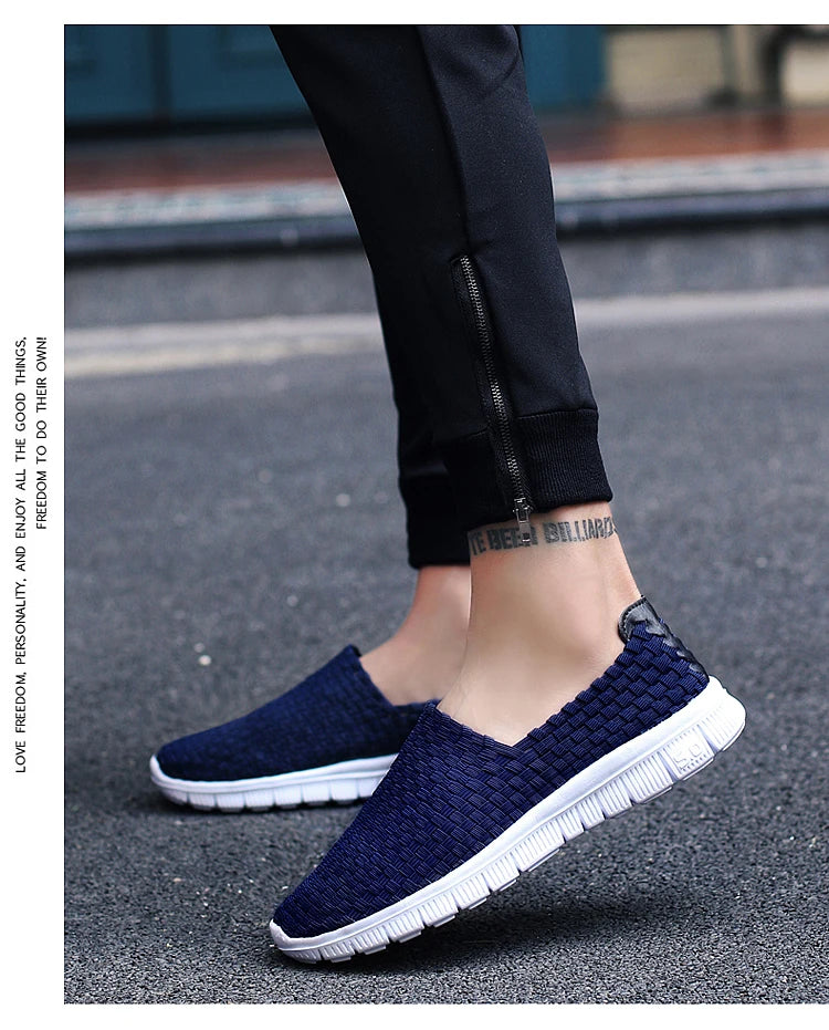 Men Sneakers Summer Shoes Casual Flats Breathable Woven Loafers Slip On Handmade 2020 Fashion Valentine Footwear Size 35-44