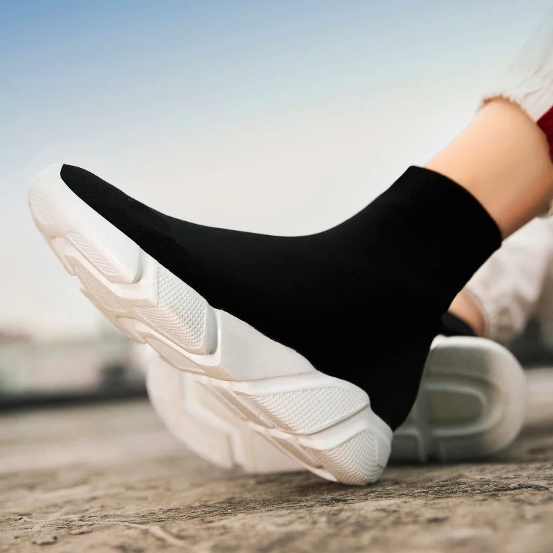 2025 Spring Sneakers For Men Black Slip-On Non leather Casual Shoes High Top Laceless Footwear Light Sock Shoes Fashion Unisex