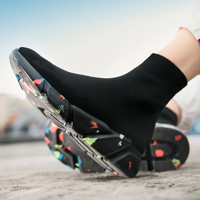 2025 Spring Sneakers For Men Black Slip-On Non leather Casual Shoes High Top Laceless Footwear Light Sock Shoes Fashion Unisex