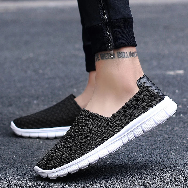 Men Sneakers Summer Shoes Casual Flats Breathable Woven Loafers Slip On Handmade 2020 Fashion Valentine Footwear Size 35-44