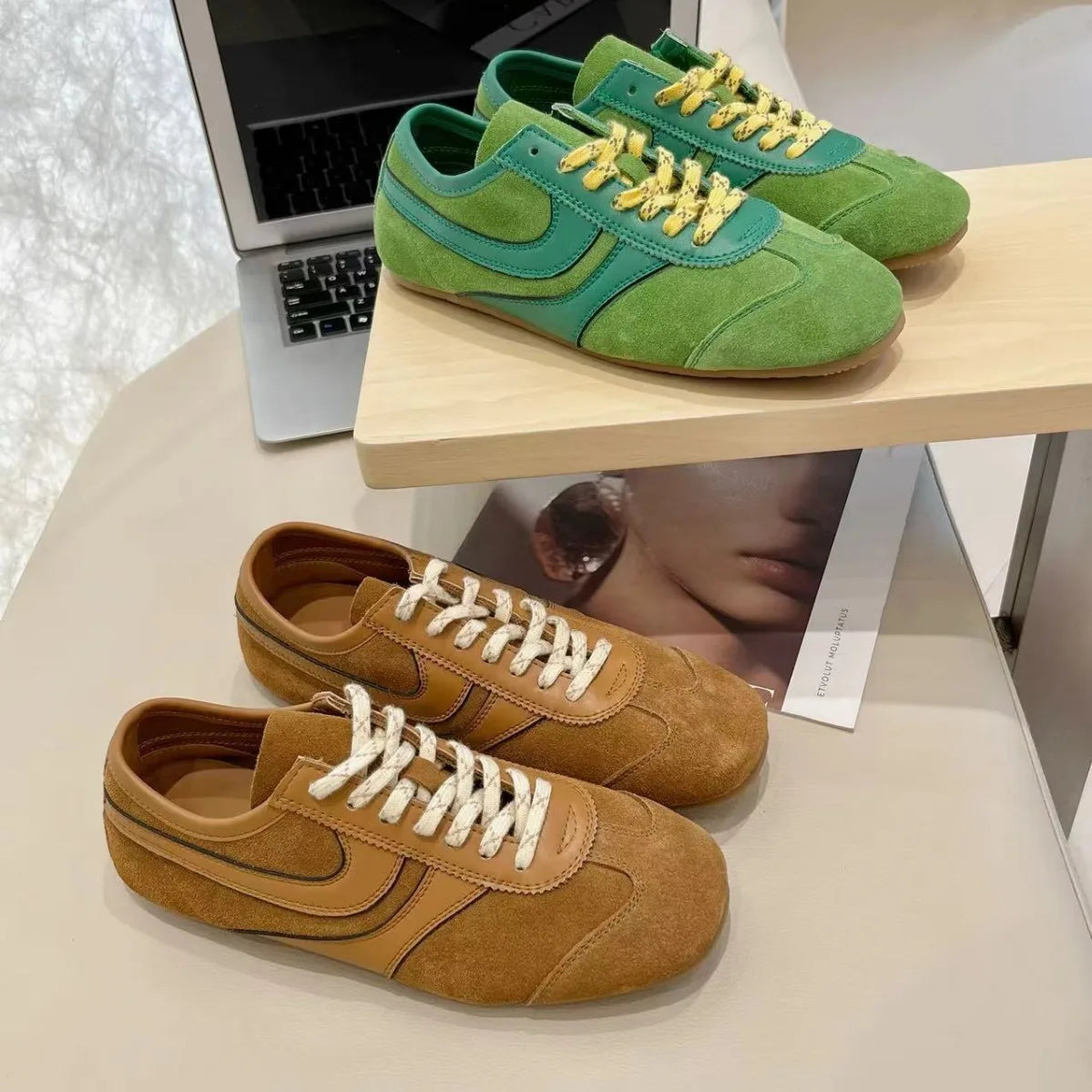 Women's Sneakers 2024 New Genuine Leather Ladies Moral Training Shoes Casual Spring Flat Shoes Women