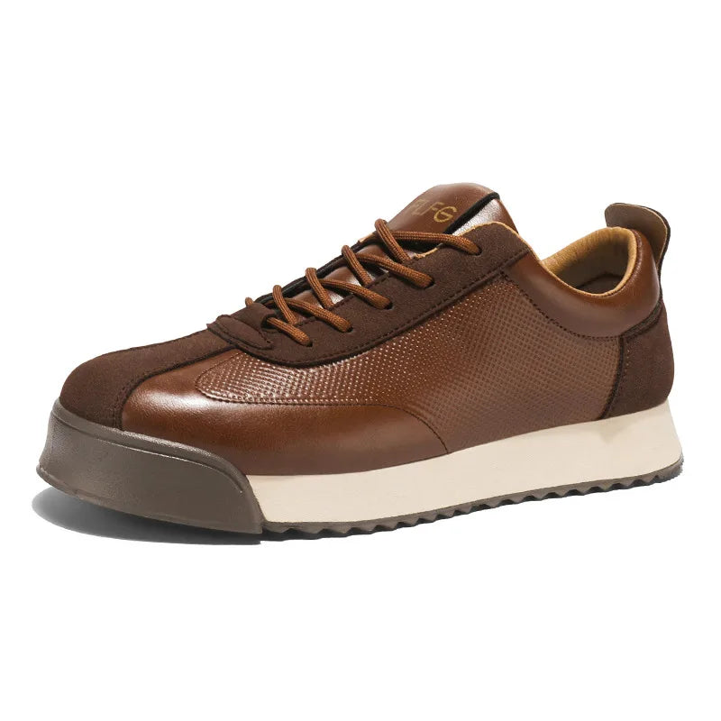 2025 Spring Men's Brown Sneaker Leather Platform Sports Shoes Men Comfortable Low Cut Casual Sneakers Man zapatillas de deporte