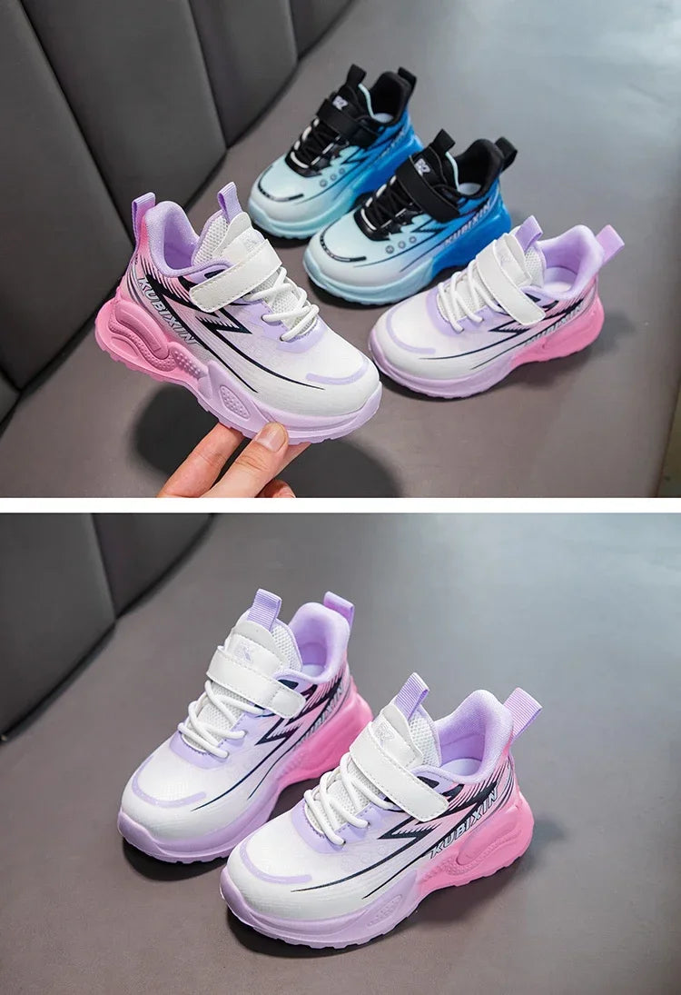 Students Sneakers Handsome Trendy Boys Girls Running Shoes Gradient Color 2024 New Fashion Children Sports Shoes Thick Soft Sole