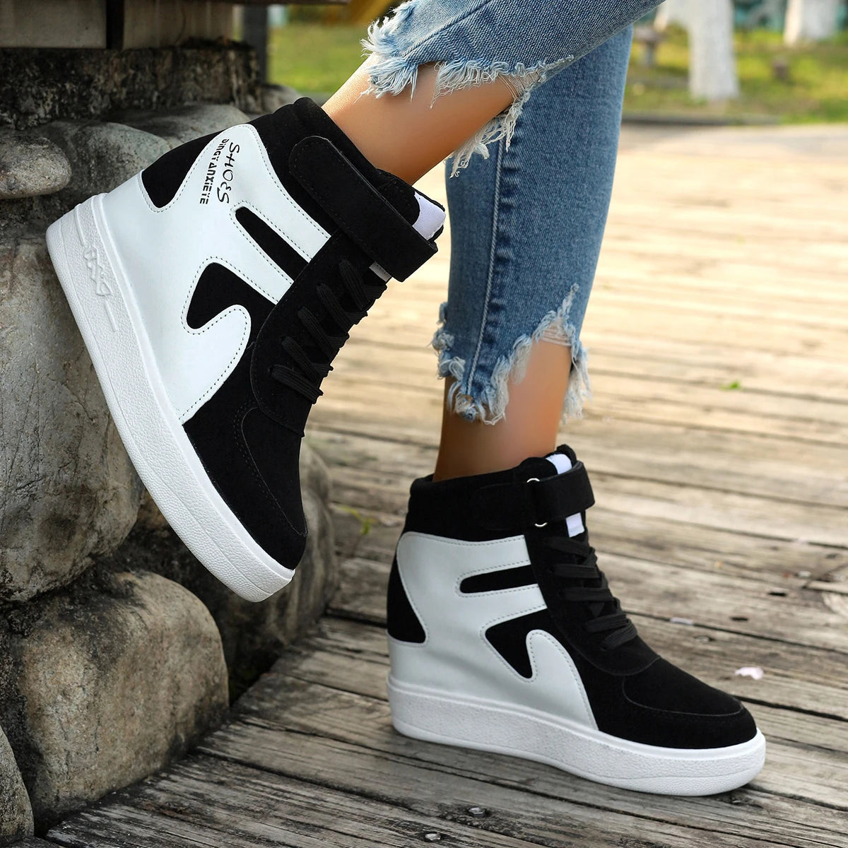 Sneakers Women New High Top Platform Casual Wedges Sneakers Autumn Winter Female Black Internal Increase Vulcanize Women Shoes