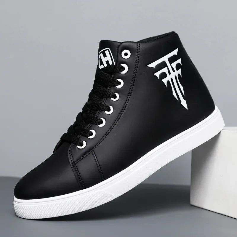 Men High Top Sneakers Fashion Leather Casual Shoes for Men Comfortable Non-slip Vulcanized Shoes Designer Outdoor Men Tenis Shoe