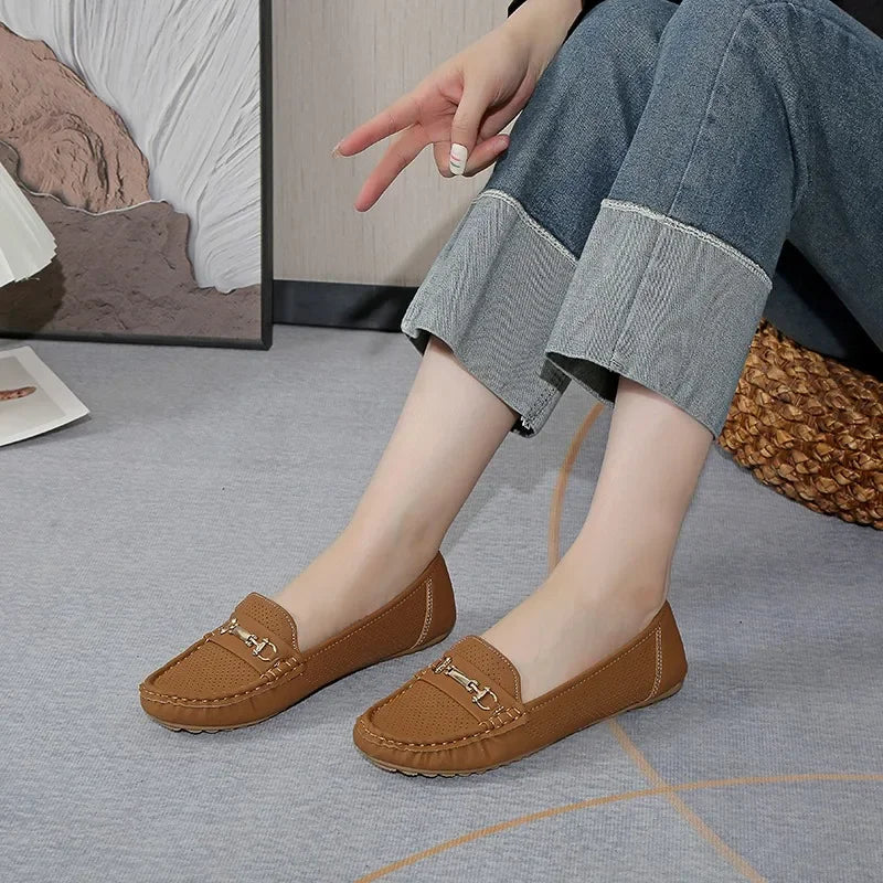 Women's Sneakers 2025 Spring Autumn Casual Metal Decoration Round Toe Slip on Soft Bottom Flats Shoes Loafers Zapatos De Mujer