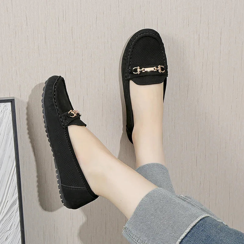 Women's Sneakers 2025 Spring Autumn Casual Metal Decoration Round Toe Slip on Soft Bottom Flats Shoes Loafers Zapatos De Mujer