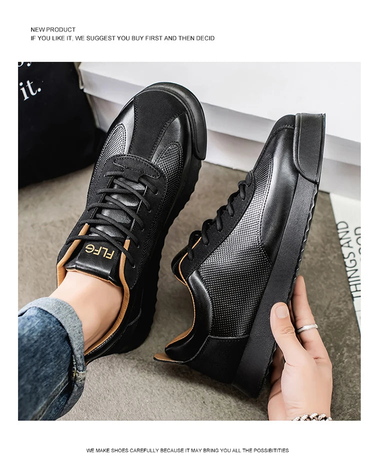 2025 Spring Men's Brown Sneaker Leather Platform Sports Shoes Men Comfortable Low Cut Casual Sneakers Man zapatillas de deporte