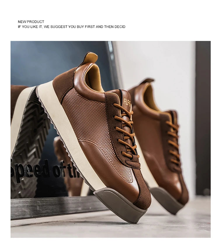 2025 Spring Men's Brown Sneaker Leather Platform Sports Shoes Men Comfortable Low Cut Casual Sneakers Man zapatillas de deporte
