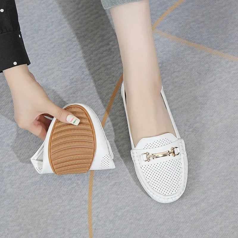 Women's Sneakers 2025 Spring Autumn Casual Metal Decoration Round Toe Slip on Soft Bottom Flats Shoes Loafers Zapatos De Mujer
