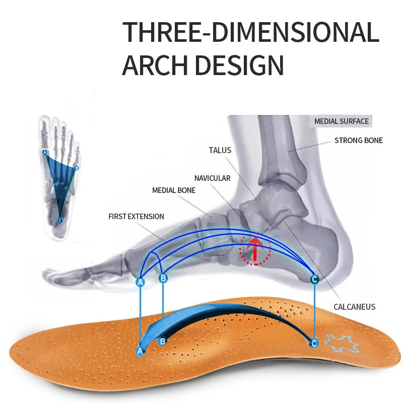 Leather Orthopedic Insole Orthotic Arch Support Instep Flat Foot Shoe Pad PU Latex Antibacterial Active Carbon Foot Care Unisex