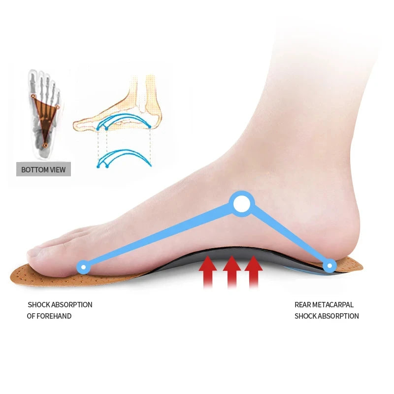 Leather Orthopedic Insole Orthotic Arch Support Instep Flat Foot Shoe Pad PU Latex Antibacterial Active Carbon Foot Care Unisex