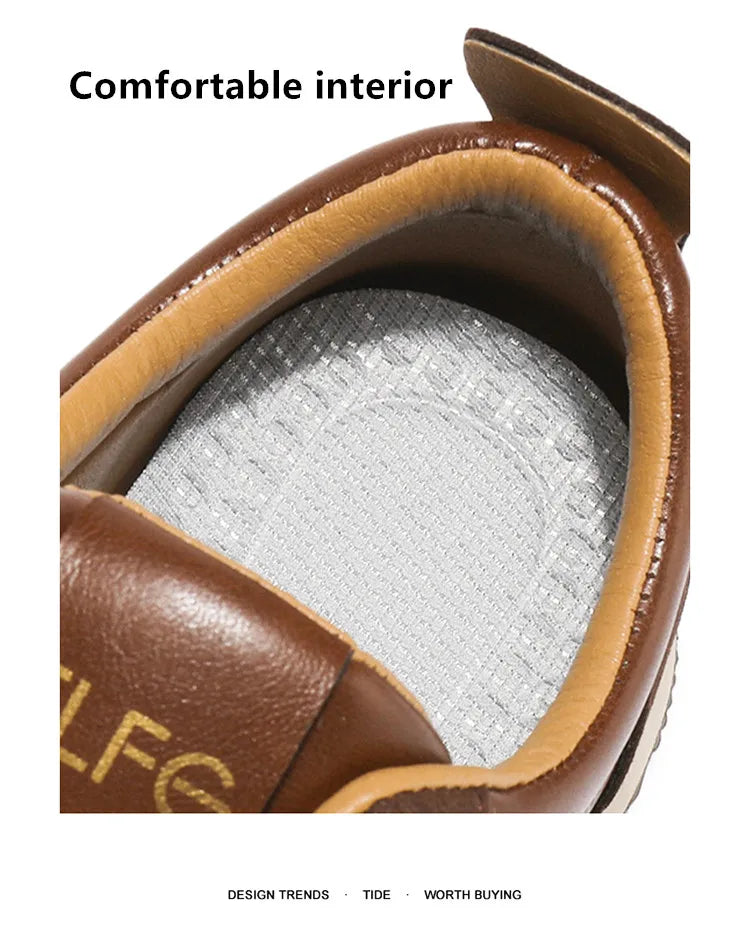 2025 Spring Men's Brown Sneaker Leather Platform Sports Shoes Men Comfortable Low Cut Casual Sneakers Man zapatillas de deporte
