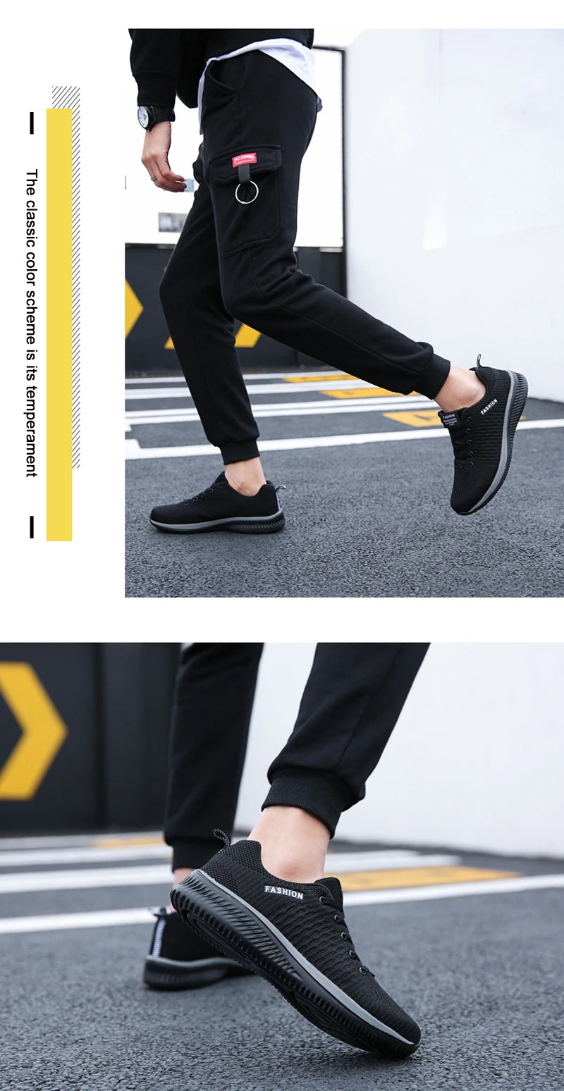 Men's Sneakers Black Casual Comfortable Knitted Sports Shoes Breathable Comfortable Running Fitness Shoes Mens Sports Shoes