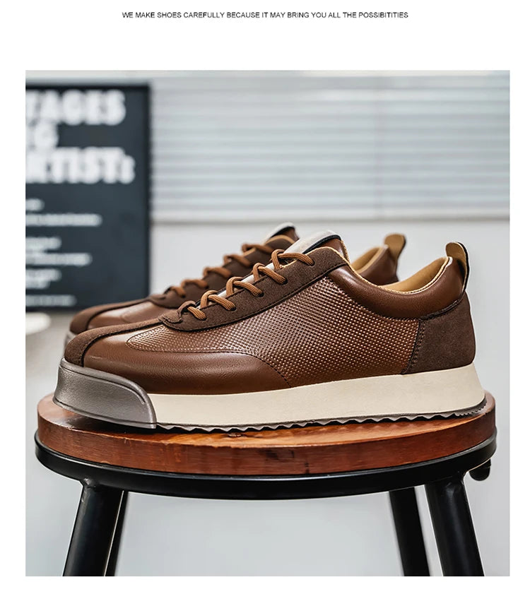 2025 Spring Men's Brown Sneaker Leather Platform Sports Shoes Men Comfortable Low Cut Casual Sneakers Man zapatillas de deporte