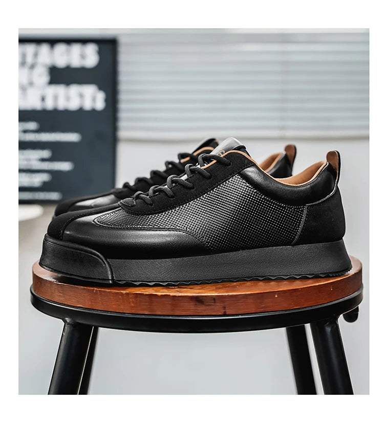 2025 Spring Men's Brown Sneaker Leather Platform Sports Shoes Men Comfortable Low Cut Casual Sneakers Man zapatillas de deporte