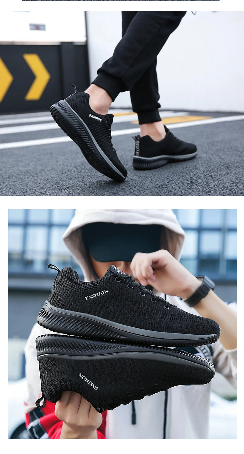 Men's Sneakers Black Casual Comfortable Knitted Sports Shoes Breathable Comfortable Running Fitness Shoes Mens Sports Shoes