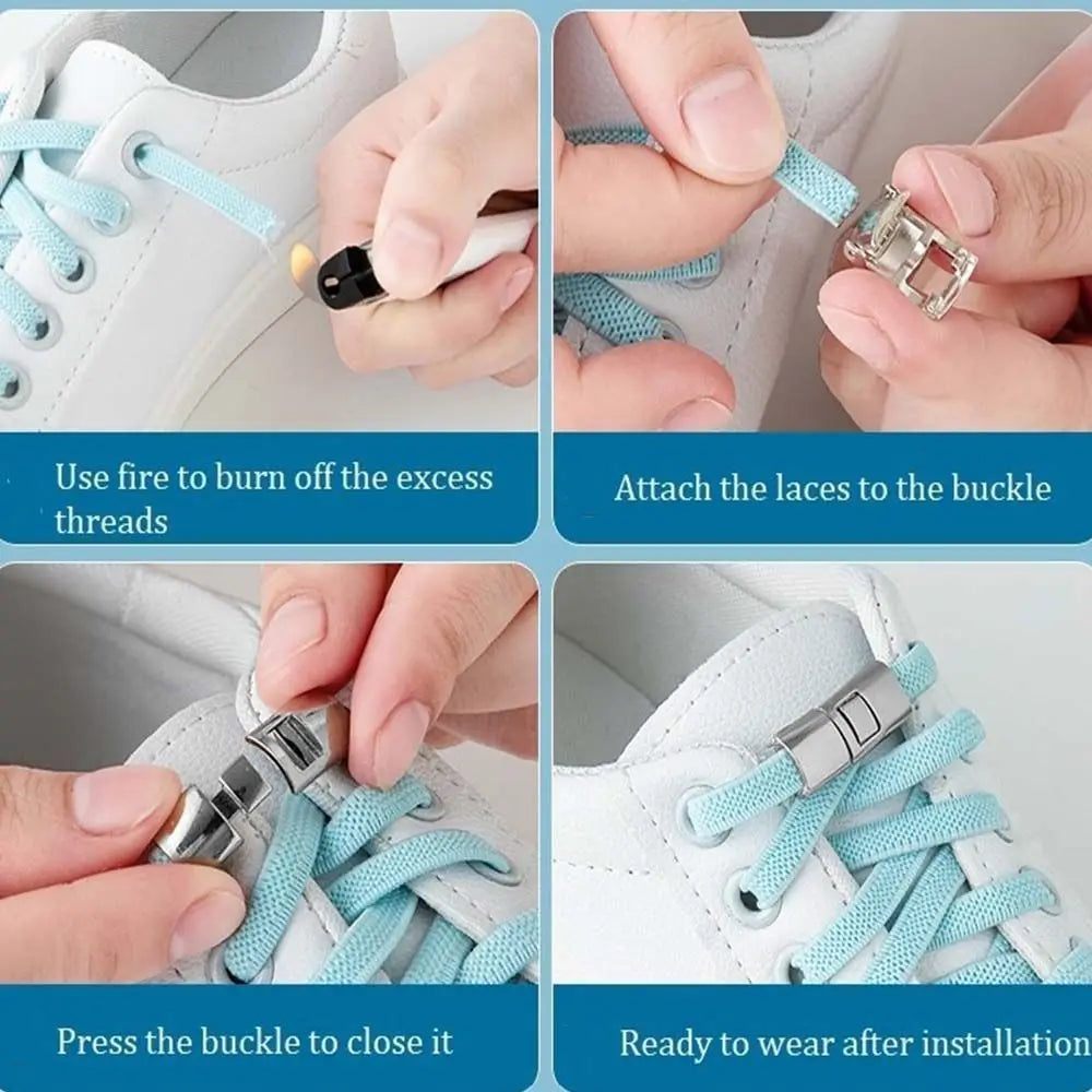 DIY Creative Shoes Accessories No Tie Shoelaces Safety Sneakers Strings Snap Shoelaces Metal Lock Laces Clasp Lazy Laces Buckle