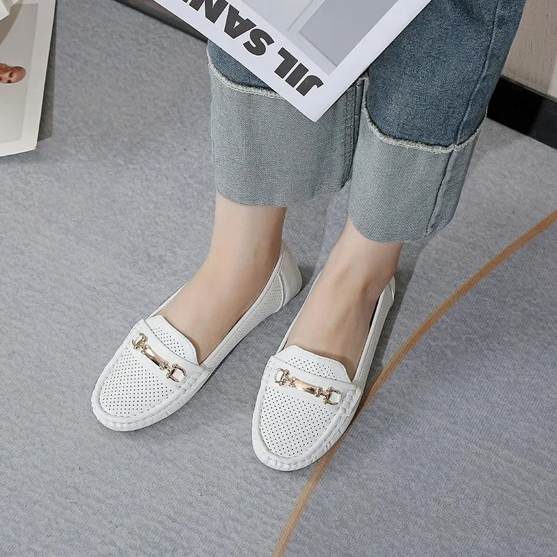 Women's Sneakers 2025 Spring Autumn Casual Metal Decoration Round Toe Slip on Soft Bottom Flats Shoes Loafers Zapatos De Mujer