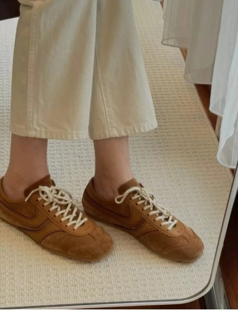 Women's Sneakers 2024 New Genuine Leather Ladies Moral Training Shoes Casual Spring Flat Shoes Women