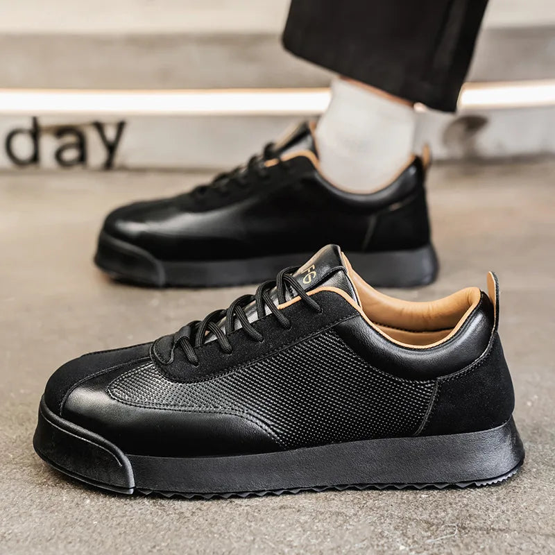 2025 Spring Men's Brown Sneaker Leather Platform Sports Shoes Men Comfortable Low Cut Casual Sneakers Man zapatillas de deporte