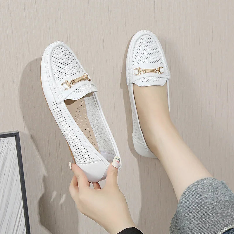 Women's Sneakers 2025 Spring Autumn Casual Metal Decoration Round Toe Slip on Soft Bottom Flats Shoes Loafers Zapatos De Mujer