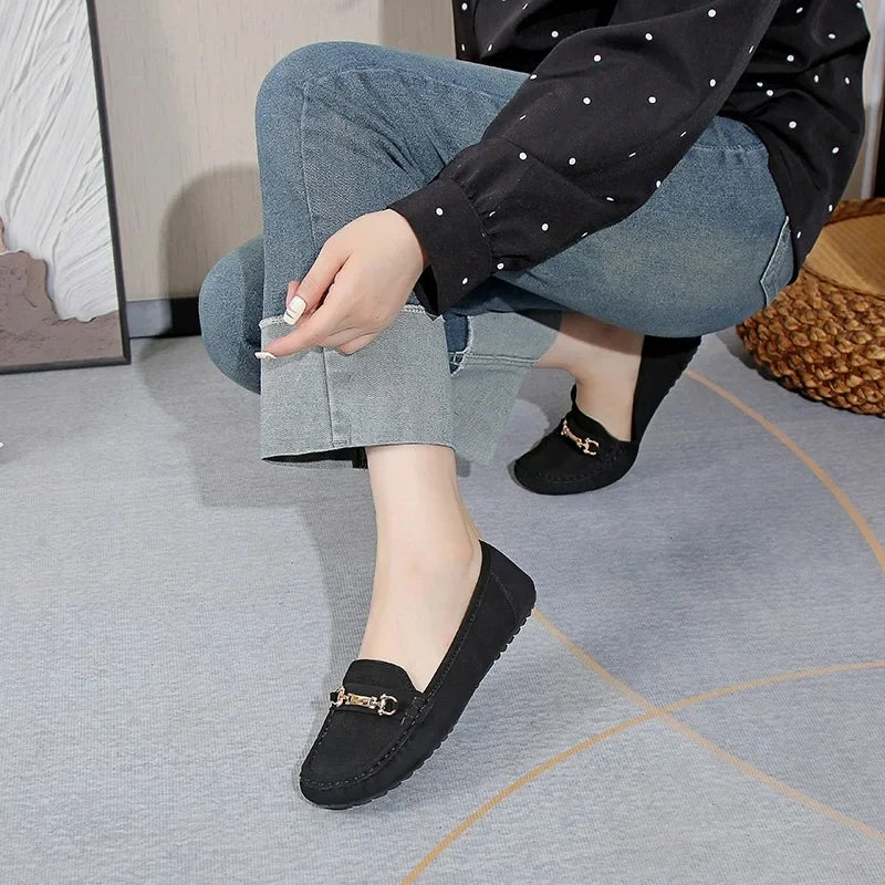 Women's Sneakers 2025 Spring Autumn Casual Metal Decoration Round Toe Slip on Soft Bottom Flats Shoes Loafers Zapatos De Mujer