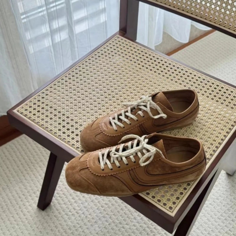 Women's Sneakers 2024 New Genuine Leather Ladies Moral Training Shoes Casual Spring Flat Shoes Women
