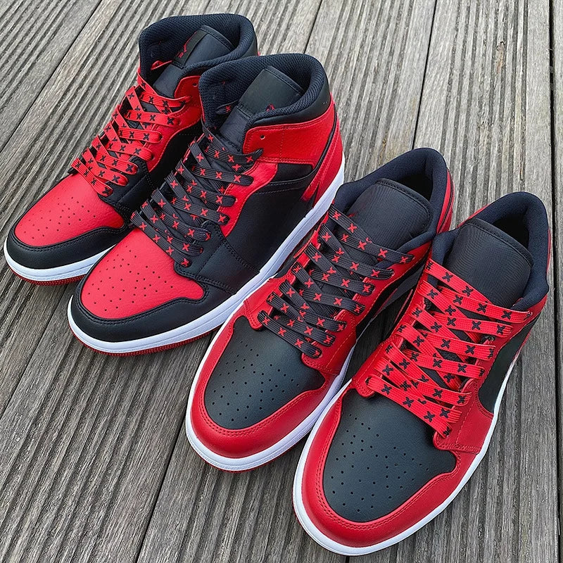 1Pair Fashion Flat Shoelaces for Sneakers Black Red X Stripes Shoe Laces for AF1 120/140/160CM Shoes Accessories Tennis Shoelace