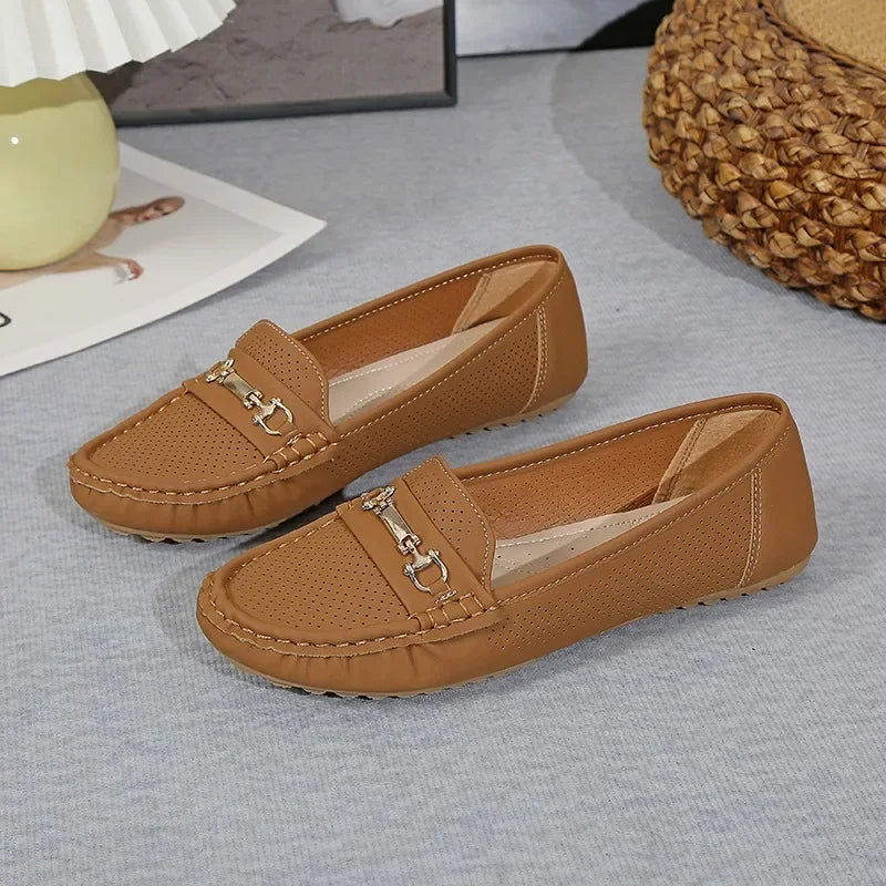 Women's Sneakers 2025 Spring Autumn Casual Metal Decoration Round Toe Slip on Soft Bottom Flats Shoes Loafers Zapatos De Mujer