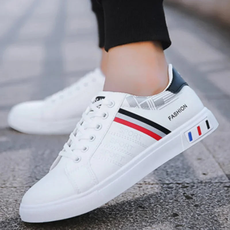 Men's Sneakers White Casual Shoes Lightweight Breathable Flats Fashion Lace-up Vulcanized Shoes Non Slip Outdoor Men Shoes Tenis