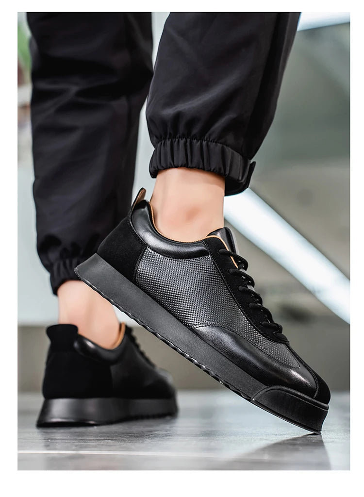 2025 Spring Men's Brown Sneaker Leather Platform Sports Shoes Men Comfortable Low Cut Casual Sneakers Man zapatillas de deporte