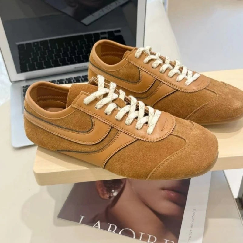 Women's Sneakers 2024 New Genuine Leather Ladies Moral Training Shoes Casual Spring Flat Shoes Women