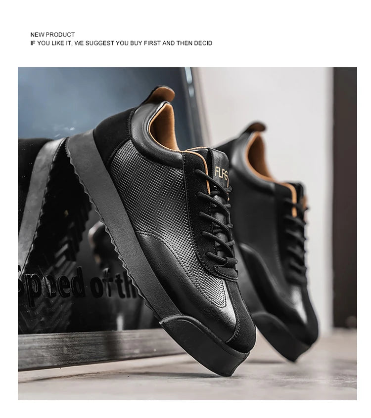 2025 Spring Men's Brown Sneaker Leather Platform Sports Shoes Men Comfortable Low Cut Casual Sneakers Man zapatillas de deporte