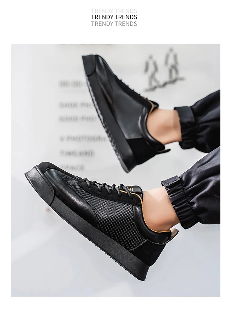 2025 Spring Men's Brown Sneaker Leather Platform Sports Shoes Men Comfortable Low Cut Casual Sneakers Man zapatillas de deporte