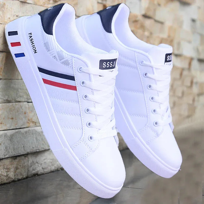 Men's Sneakers White Casual Shoes Lightweight Breathable Flats Fashion Lace-up Vulcanized Shoes Non Slip Outdoor Men Shoes Tenis