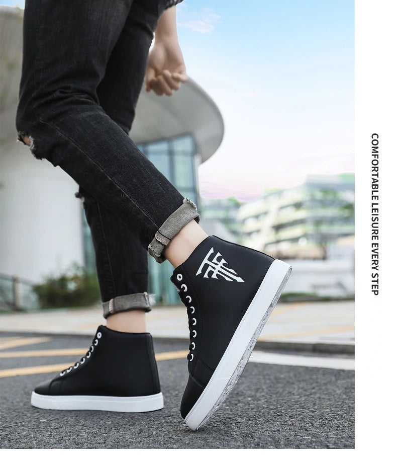 Men High Top Sneakers Fashion Leather Casual Shoes for Men Comfortable Non-slip Vulcanized Shoes Designer Outdoor Men Tenis Shoe