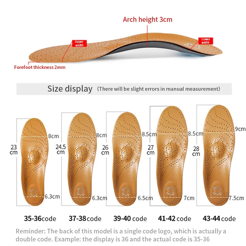 Leather Orthopedic Insole Orthotic Arch Support Instep Flat Foot Shoe Pad PU Latex Antibacterial Active Carbon Foot Care Unisex