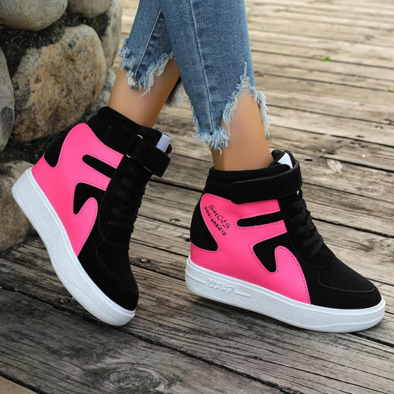 Sneakers Women New High Top Platform Casual Wedges Sneakers Autumn Winter Female Black Internal Increase Vulcanize Women Shoes
