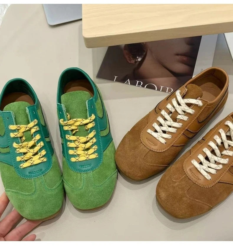 Women's Sneakers 2024 New Genuine Leather Ladies Moral Training Shoes Casual Spring Flat Shoes Women