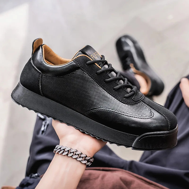 2025 Spring Men's Brown Sneaker Leather Platform Sports Shoes Men Comfortable Low Cut Casual Sneakers Man zapatillas de deporte