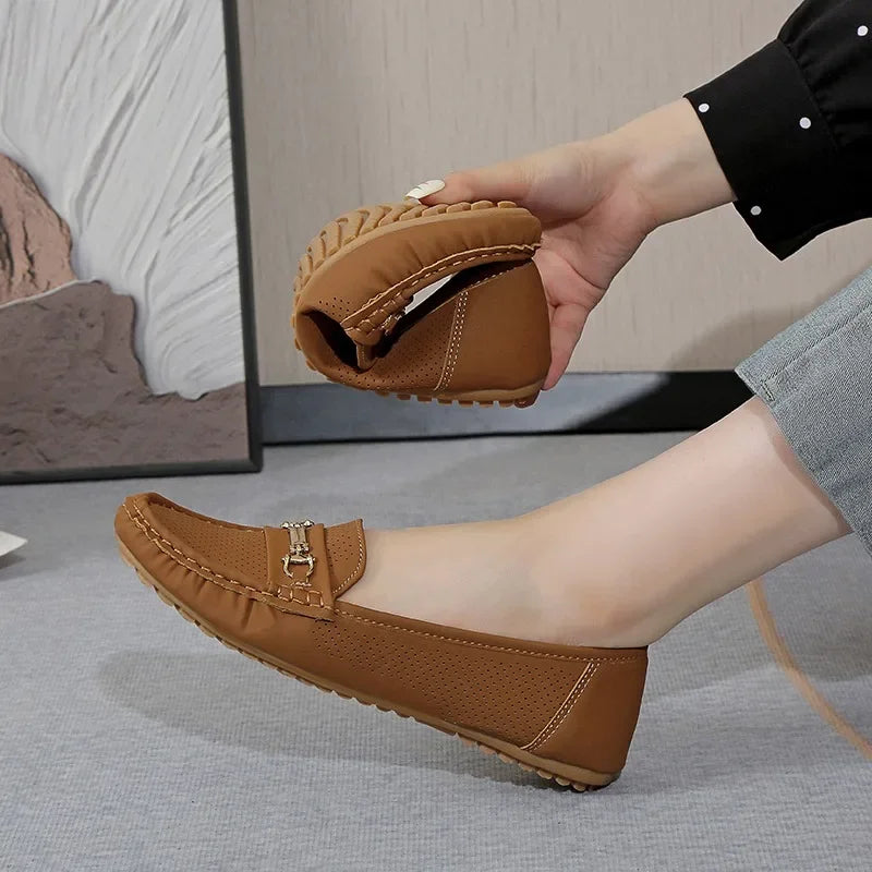 Women's Sneakers 2025 Spring Autumn Casual Metal Decoration Round Toe Slip on Soft Bottom Flats Shoes Loafers Zapatos De Mujer