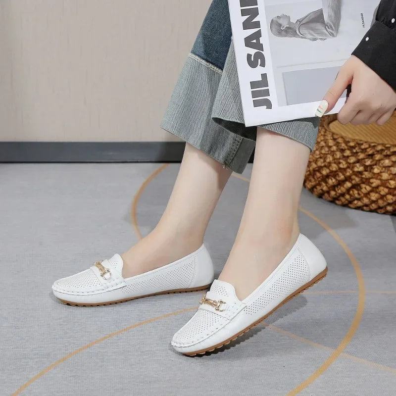 Women's Sneakers 2025 Spring Autumn Casual Metal Decoration Round Toe Slip on Soft Bottom Flats Shoes Loafers Zapatos De Mujer