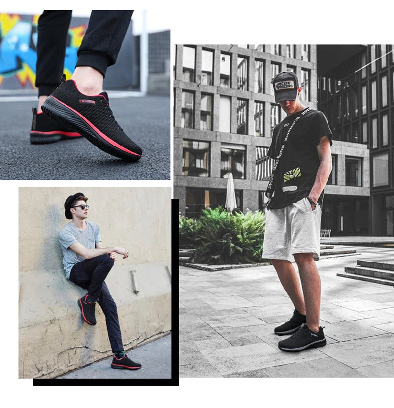 Men's Sneakers Black Casual Comfortable Knitted Sports Shoes Breathable Comfortable Running Fitness Shoes Mens Sports Shoes