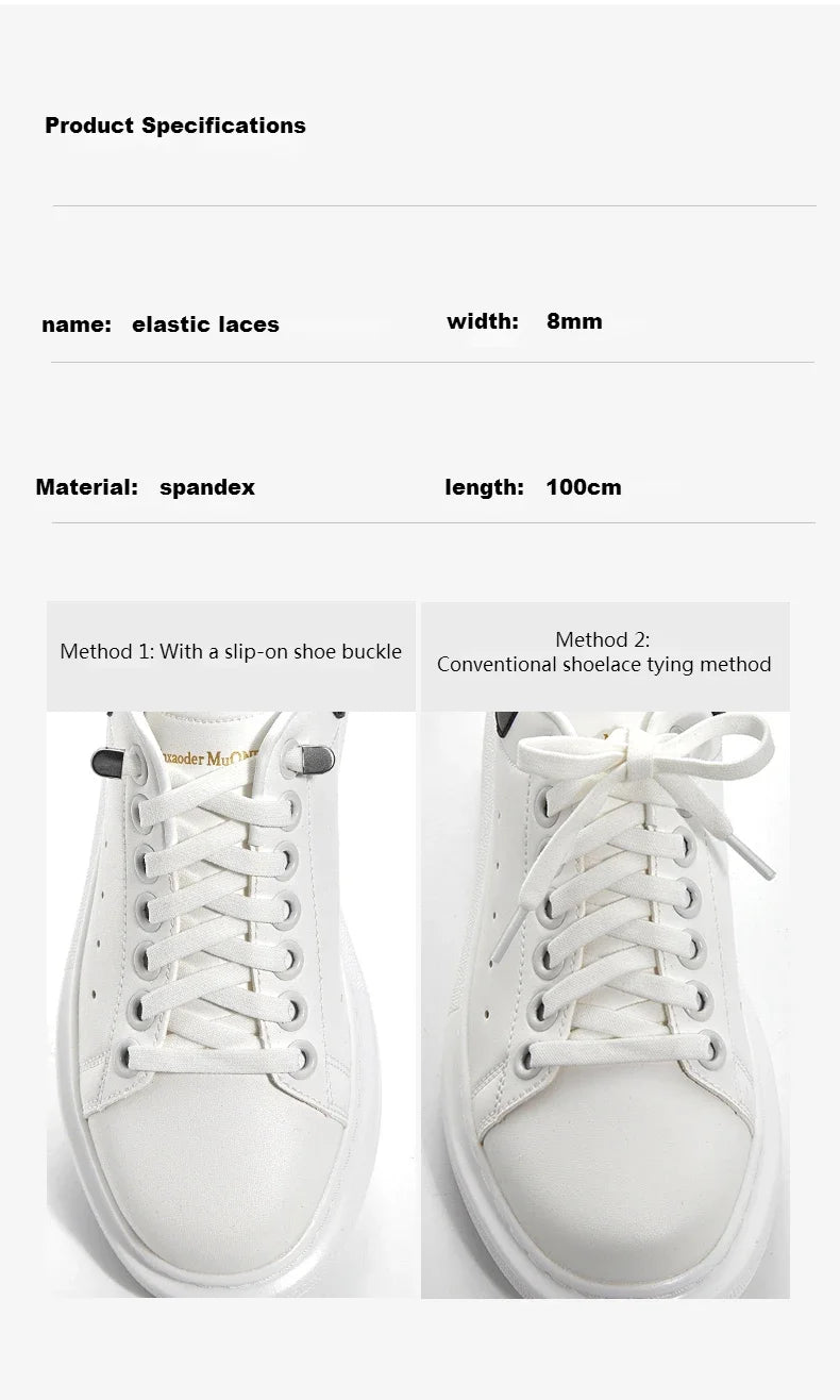 Flat Elastic Shoe Laces Sneakers No Tie Shoelaces for Shoes Tennis Quick Shoelace Clips Without Ties Shoe Accessories Kids Adult