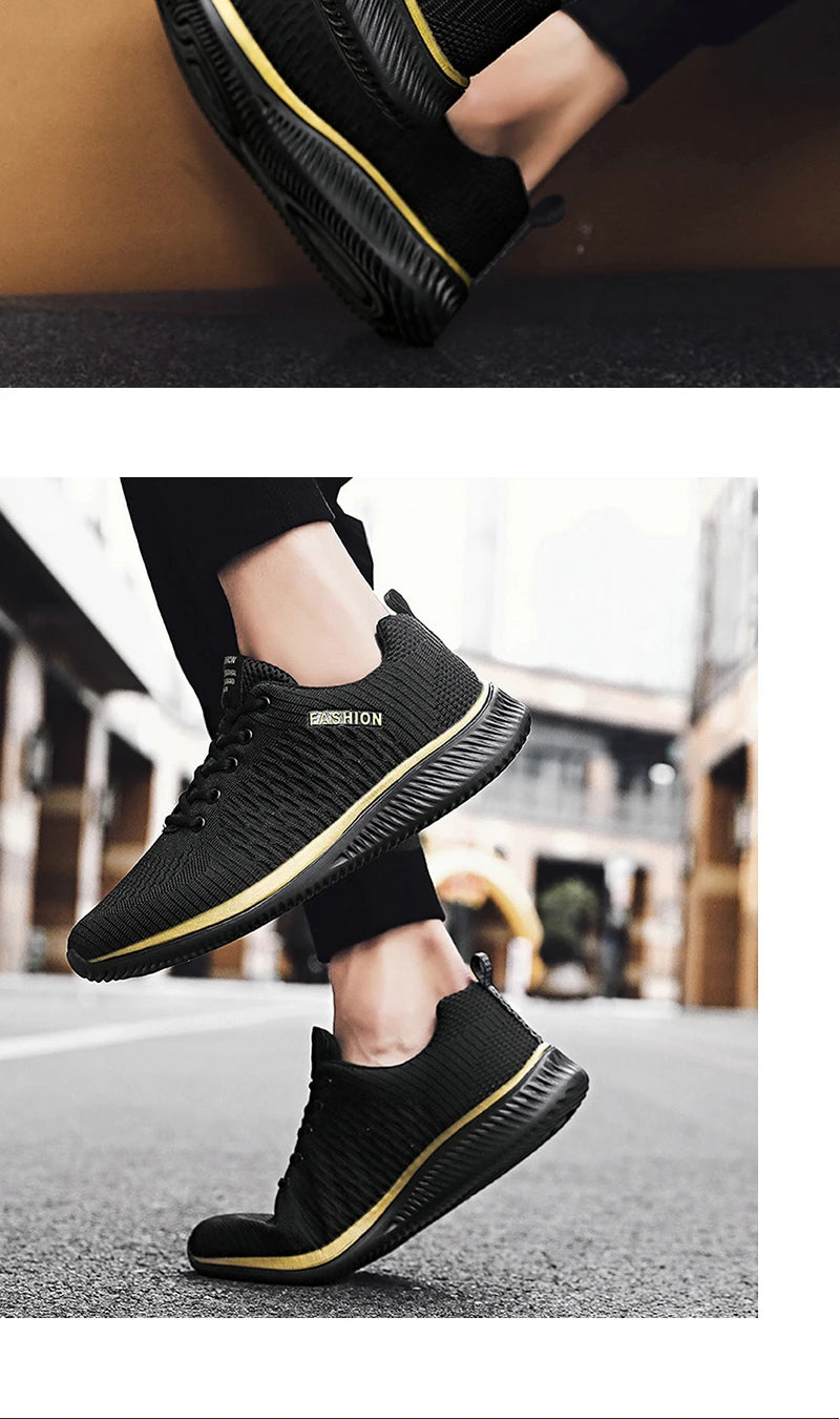 Men's Sneakers Black Casual Comfortable Knitted Sports Shoes Breathable Comfortable Running Fitness Shoes Mens Sports Shoes
