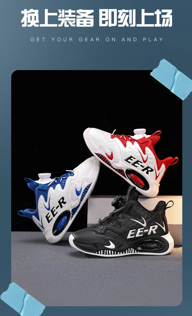 Kids Sneakers Casual Basketball Shoes for Children High-top Ankle-protected Sports Shoes for Boys Trainers PU Leather Sneaker