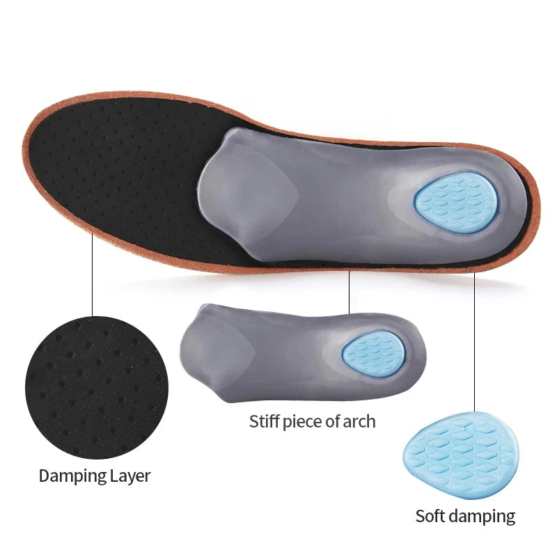 Leather Orthopedic Insole Orthotic Arch Support Instep Flat Foot Shoe Pad PU Latex Antibacterial Active Carbon Foot Care Unisex