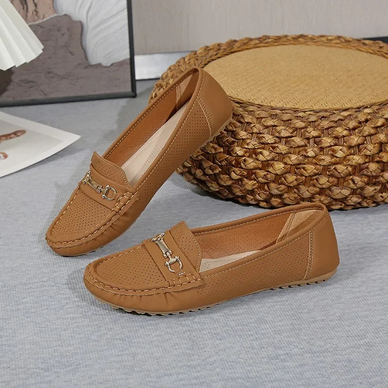 Women's Sneakers 2025 Spring Autumn Casual Metal Decoration Round Toe Slip on Soft Bottom Flats Shoes Loafers Zapatos De Mujer